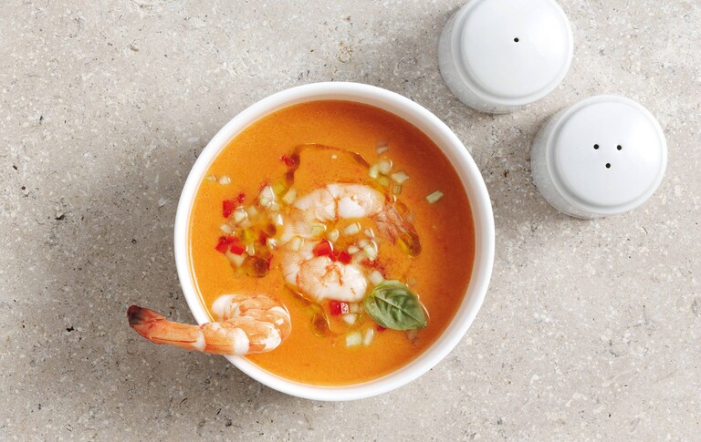 Gazpacho with Steamed Tiger Prawns